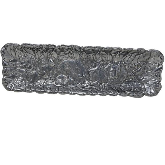 Vintage 90s Arthur Court 19x6 Silver Long Bunny Rabbit Easter Platter Spring - Picture 1 of 4